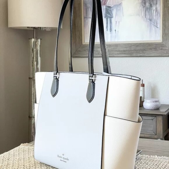 Nwot Kate Spade Madison Gray & White Laptop Tote Bag XL m - Picture 4 of 10